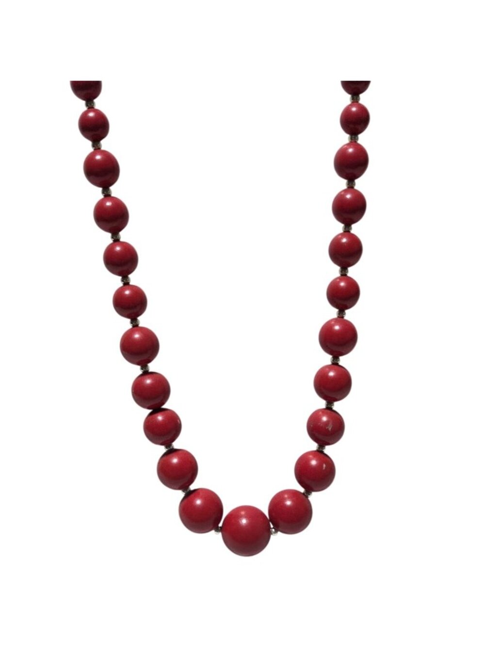Vintage Cherry Red Beaded Necklace Round Beads Classic Retro 50s 80s Fashion